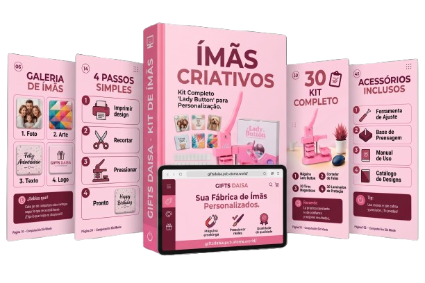 Mockup do kit de ímãs criativos com aulas, acessórios e materiais para começar a produzir personalizados